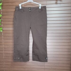 LOFT Marisa High Rise Women's Chocolate Brown Wide Leg Capri Pants Size 8